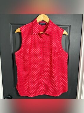 Jones New York Red Sleeveless Polka Dot Blouse